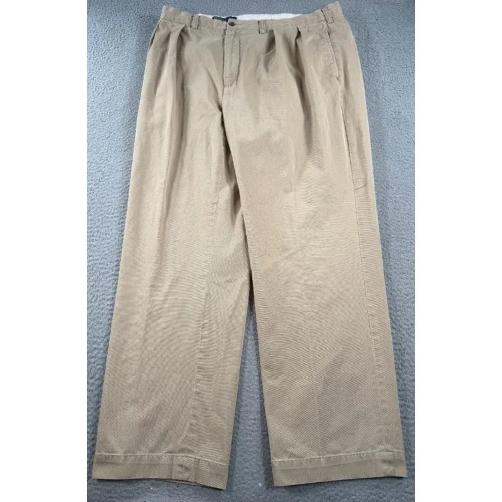 Polo Ralph Lauren Andrew Pant Mens 36x30 Khaki Pleated Cuffed Chino Pants Cotton